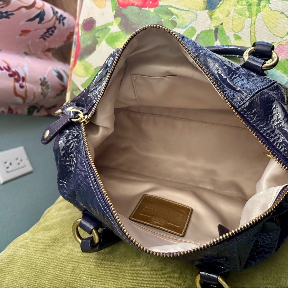 Coach Patent Leather Satchel in Deep Navy Blue with Gold Hardware - Picture 11 of 11